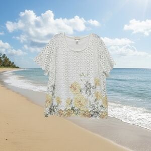 Alfred Dunner* Charleston Floral Lace Top*White w/ Scalloped Floral Hem*Size: 3X